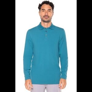 Coolibar Men's Coppitt Long Sleeve Weekend Polo Tahitian Teal